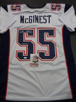 Willie McGinest New England Patriots Autographed & Inscribed Custom Football Jersey JSA W coa