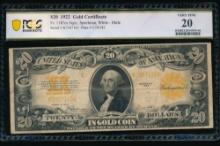 1922 $20 Gold Certificate PCGS 20
