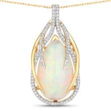 14KT Yellow Gold Opal and Diamond Pendant with Chain