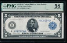 1914 $5 Boston FRN PMG 58