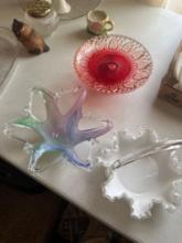 Westmoreland milk glass mint dish, Cranberry dessert plate, vintage art glass bowl dish, starfish