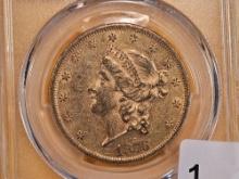 GOLD! PCGS 1876 Type 2 Liberty Head Gold Twenty Dollar in Bright About Uncirculated - 53