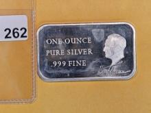 One Troy ounce .999 fine silver proof art bar