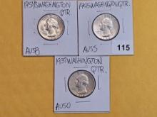 Three About Uncirculated silver Washington Quarters
