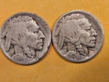 Two Semi-Key 1917-D and 1918-D Buffalo Nickels