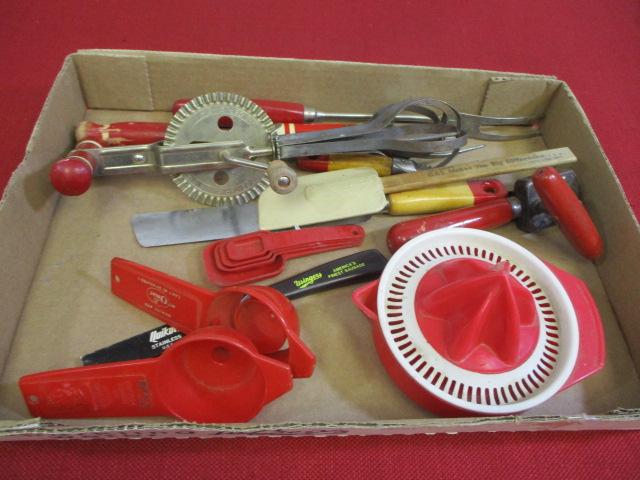 Vintage Red Handled Kitchenware + More