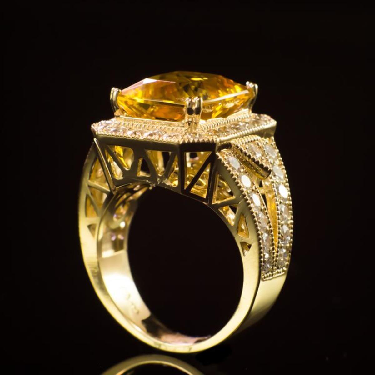 14K Yellow Gold 6.28ct Beryl and 2.33ct Diamond Ring