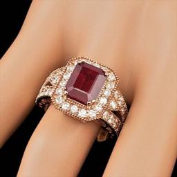 14K Rose Gold 5.18ct Ruby and 1.52ct Diamond Ring