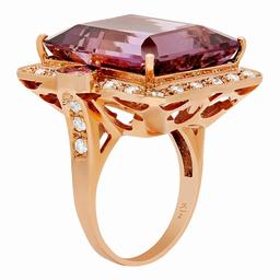 14k Rose Gold 25.80ct Amethyst 0.30ct Pink Sapphire 0.98ct Diamond Ring