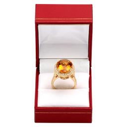 14k Yellow Gold 10.26ct Citrine 0.89ct Diamond Ring