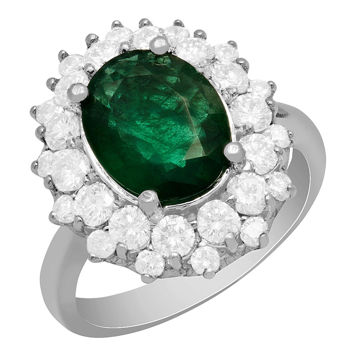 14k White Gold 2.10ct Emerald 1.61ct Diamond Ring