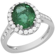 14k White Gold 2.08ct Emerald 0.76ct Diamond Ring