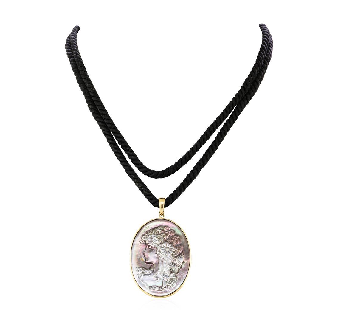 Black Mother of Pearl Cameo Pendant - 14KT Yellow Gold