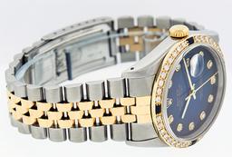 Rolex Mens Two Tone Blue Vignette Diamond & Sapphire Datejust Wristwatch 36MM