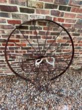 OLD IRON WHEEL AND PLANT STAND
