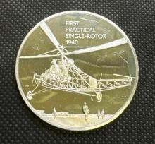 History Of Flight 1st Practical Single-Rotor 1940 Sterling Silver Coin 1.30 Oz