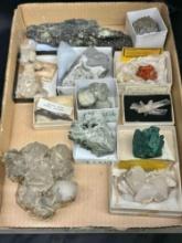 Flat of Crystal Mineral Specimens Crococite, Selenite, Calcite more