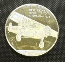 History Of Flight 1st Flight From US To Australia 1928 Sterling Silver Coin 1.31 Oz