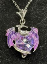 Stunning Sparkling Purple Dragon Heart Pendant Necklace