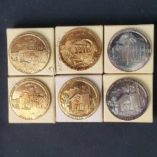 6 California Mission silver/bronze medals by Medallic Art Co. New York