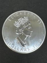 1990 The Silver Canadian Maple Leaf Frosted Pound Proof 999 Fine Silver With COA