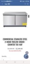 COMMERCIAL STAINLESS STEEL 2-DOOR REFRIGERATOR UNDER-COUNTER TUC-60R NIB