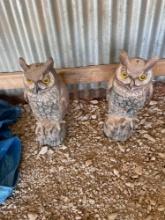 2 plastic owl decoys