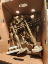 Brass candle stick holders and miscellaneous brass item. Used.