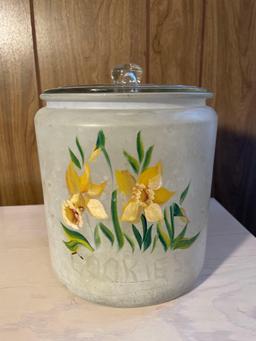 Vintage Hand Painted Frosted Satin Cookie Jar