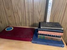 Vintage Scrabble, Postage Stamp Book, and Vtg Books