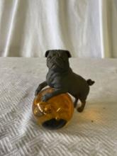 Cast Iron Pug Amber Glass Ball Paperweight
