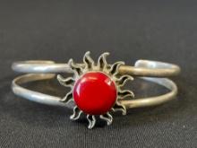 Sterling Silver Cuff with Red Stone