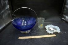 Iris Glass, 1950's Cobalt Blue Bowl, Fenton Hobnail Bowl