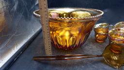 Carnival Glass Punch Bowl Set W/ Cups & Ladle