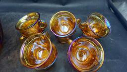 Carnival Glass Punch Bowl Set W/ Cups & Ladle