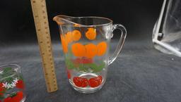 Glass Fruit Pitchers & 3 Glasses