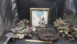 Faux Plants, Framed Flower Pictures, Metal Stand, Decorative Basket