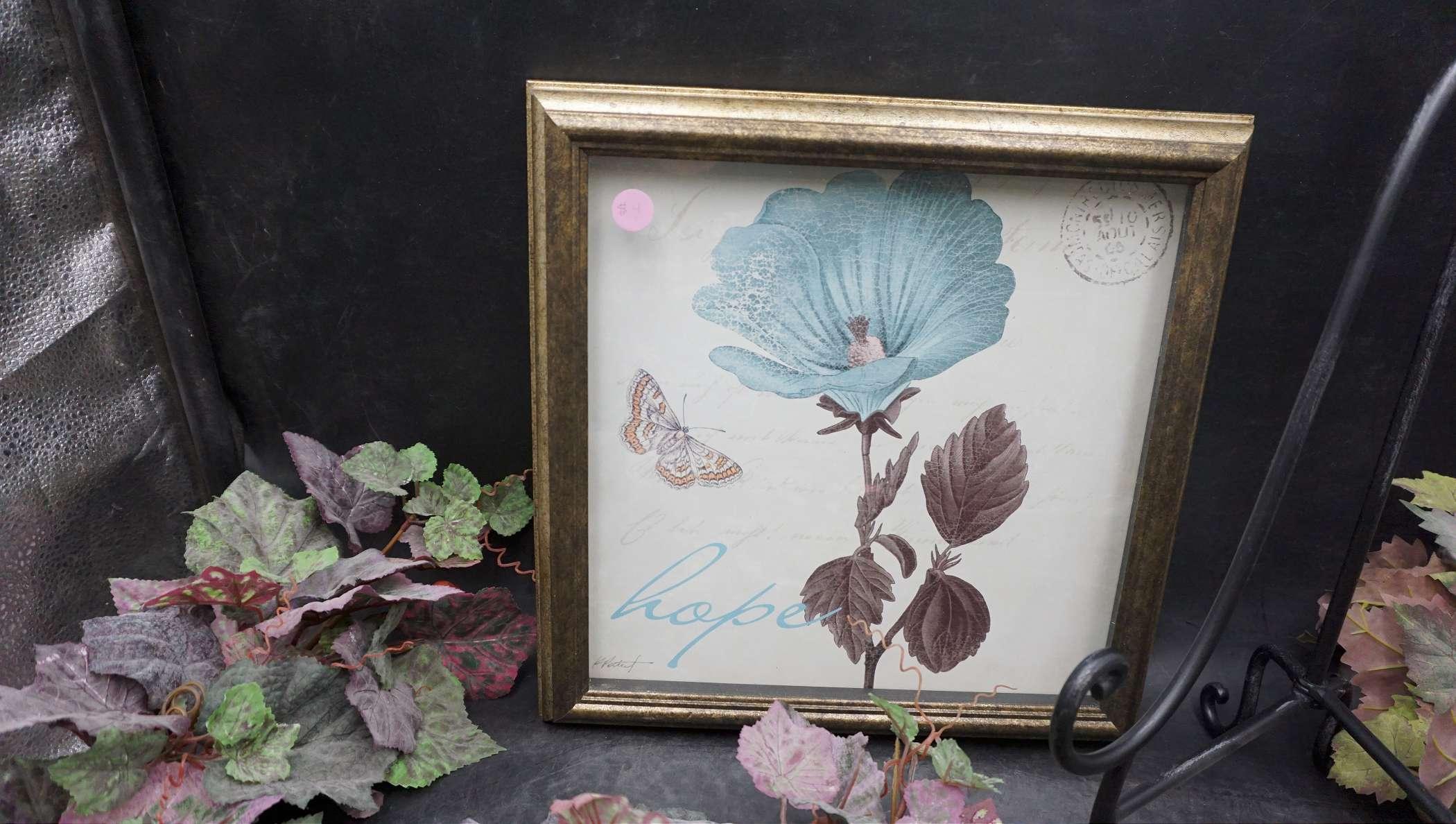 Faux Plants, Framed Flower Pictures, Metal Stand, Decorative Basket
