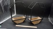 2 - Wall Hanging Wooden/Metal Planters