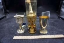 Oppenheim Gold & Silver Plated Jerusalem Vase, Cups & Container
