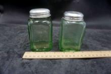 Green Glass Salt & Pepper Shakers