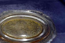 Yellow Glass Decorative Platter (Chipped) & Box W/ China Bowl (Cracks)