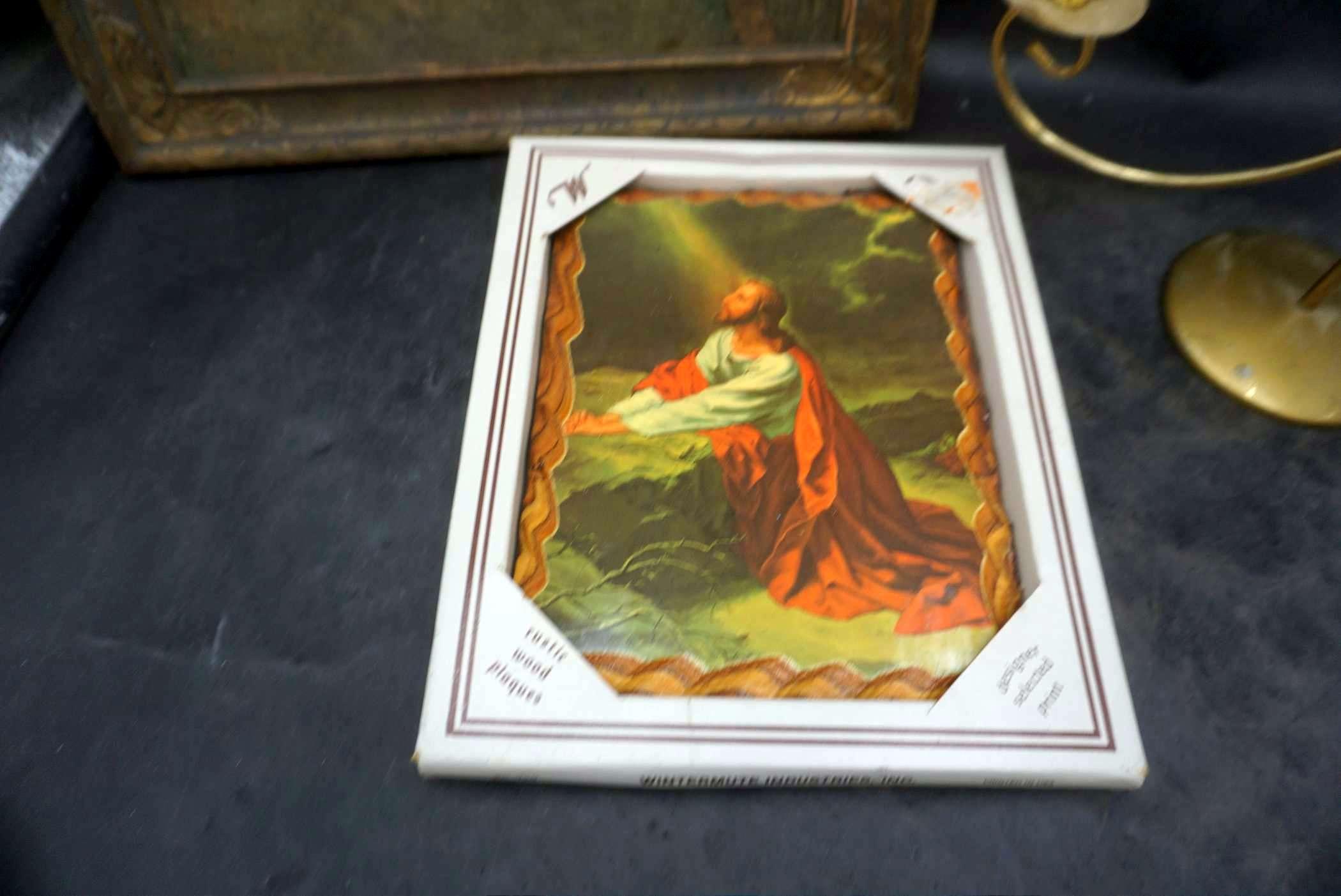 Framed Lady Picture, Decorative Candlestick Holder, Jesus Wood Plaques