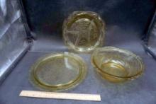 Yellow Glass Serving Trays & Bowl