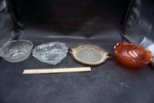 Glass Bowls, Serving Platter (Flaked Paint) & Orange Carnival Glass Bowl