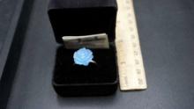Sterling Silver Blue Jade Flower Ring