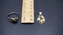 Sterling Silver Black Hills Gold Pendant & Ring