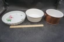 Christineholm Pie Plate, Corning Ware Bowl & Copper Bowl