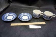 Churchill England Blue Willow Cups & Saucers