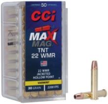CCI 0063 MaxiMag TNT 22 WMR 30 gr TNT Jacketed Hollow Point 50 Per Box